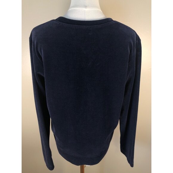 Lauren Ralph Lauren Cotton Blend Velour Long Sleeve Navy Sweatshirt Size L - Picture 3 of 10